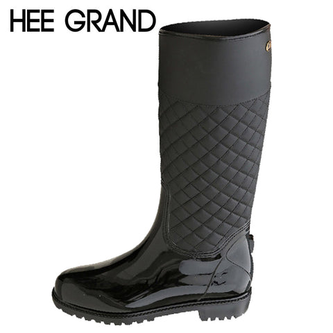 HEE GRAND Rain Boots Rubber Platform Shoes Woman 2017 Knee-High Women Boots Casual Creepers Slip On Flats Women Shoes XWD4579