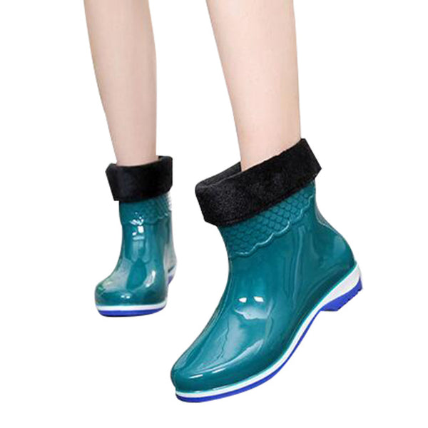 HEE GRAND Rubber Boots For Women Scale Films Pattern Woman Ankle Rainboots Waterproof Flat Heel Rainning Shoes For Women XWX4400