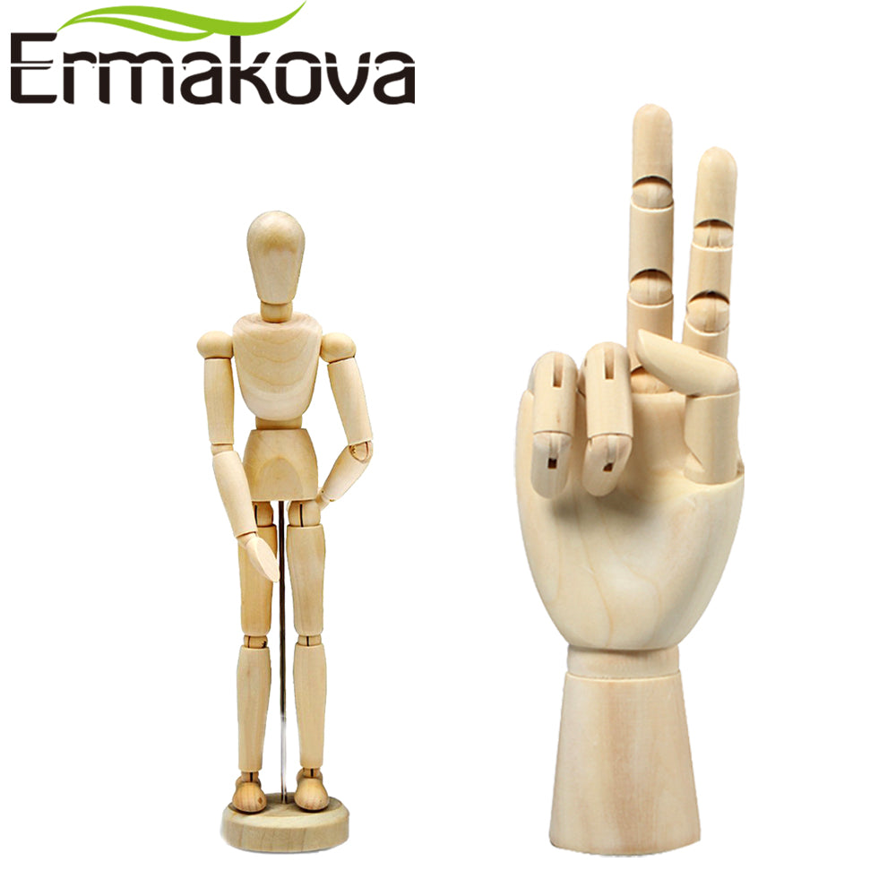ERMAKOVA 2 pcs/Set 5.5 Inch Wooden Human Mannequin 7 Inch Wooden Mannequin Hand Model Human Artist Model for Drawing Sketch