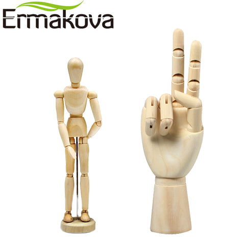 ERMAKOVA 2 pcs/Set 5.5 Inch Wooden Human Mannequin 7 Inch Wooden Mannequin Hand Model Human Artist Model for Drawing Sketch