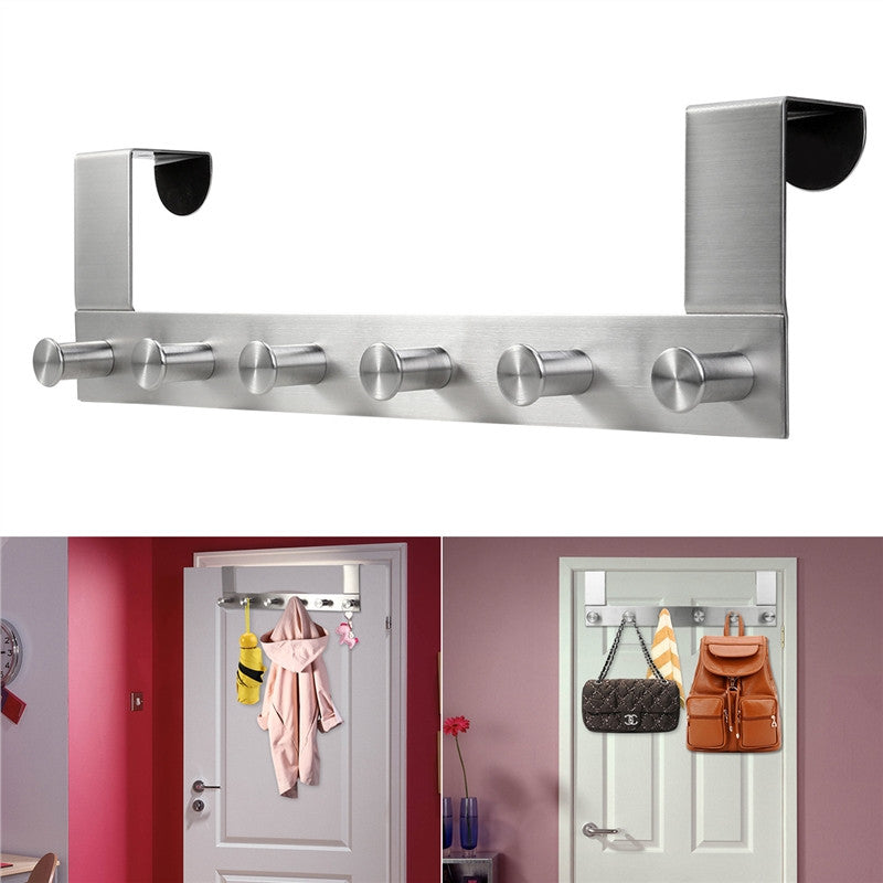 Stainless Steel Overdoor Clothes Hooks - 6 Hooks