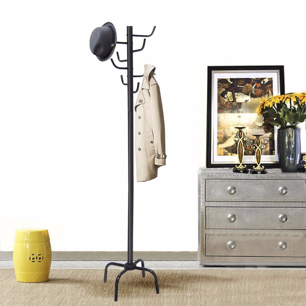 Metal Free-Standing Coat Rack with 8 Hooks