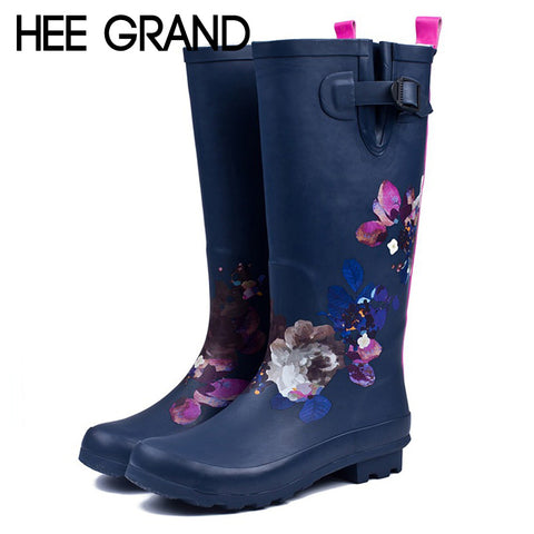 Blue Wellies with Pink Flowers