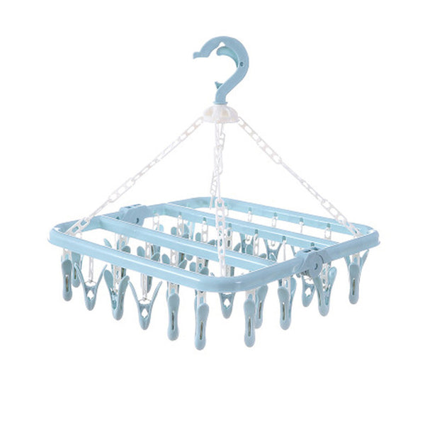 Plastic Clothes Hanger With 32 Clips Multifunctional Folding Clothes Pegs Towel Socks Hanger Racks Hooks Organizer