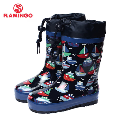 FLAMINGO branded 2017 new collection spring-autumn fashion gumboots with wool quality anti-slip kids shoes for boys 71-HL-0015