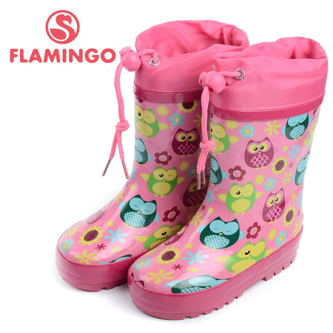 FLAMINGO famous brand 2017 new collection spring-autumn fashion gumboots with wool quality anti-slip kids shoes for girls W5525