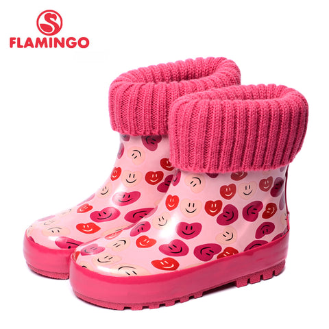 FLAMINGO branded 2017 new collection spring-autumn fashion gumboots with wool quality anti-slip kids shoes for girls 71-HL-0013