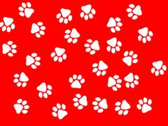 Red background white paw-prints