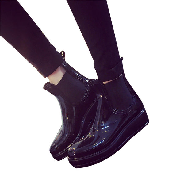 Synthetic Leather Lined Fluffy Rain boots