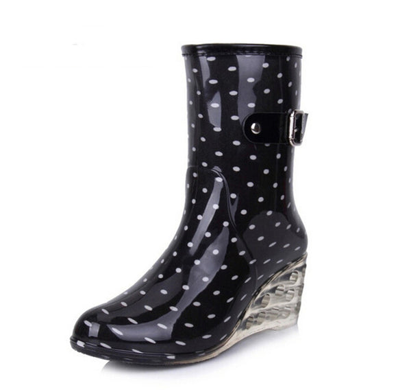 HEE GRAND Women Rubber Boots Transparent Wedges Heel Woman Rainboots Fashion Rainning Shoes For Ladies XWX4371