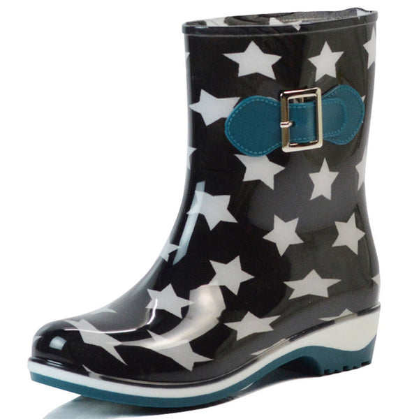 HEE GRAND Rain Boots 2017 Stars Platform Mid-Calf Women Boots Slip On Casual Shoes Woman New Flats Size 36-40 XWX4277