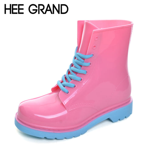 Candy Color Lace-up Ankle Rain Boots