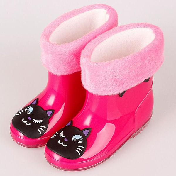 Design Kids Cartoon Rain Boot Girls Antis Kid Wellies With Cotton Velvet Boys Autumn Winter Warm Rain Boots 2016 Children Boots