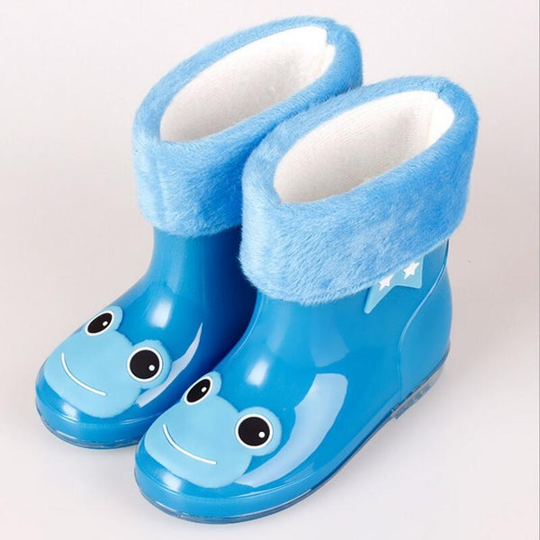 Design Kids Cartoon Rain Boot Girls Antis Kid Wellies With Cotton Velvet Boys Autumn Winter Warm Rain Boots 2016 Children Boots