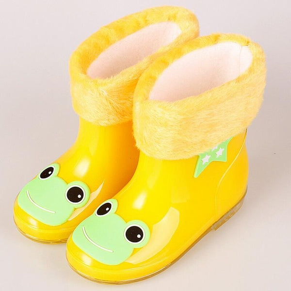 Design Kids Cartoon Rain Boot Girls Antis Kid Wellies With Cotton Velvet Boys Autumn Winter Warm Rain Boots 2016 Children Boots