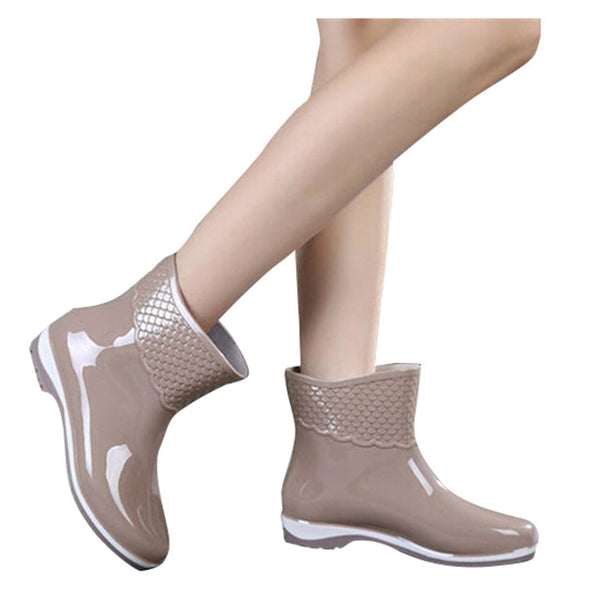 HEE GRAND Rubber Boots For Women Scale Films Pattern Woman Ankle Rainboots Waterproof Flat Heel Rainning Shoes For Women XWX4400