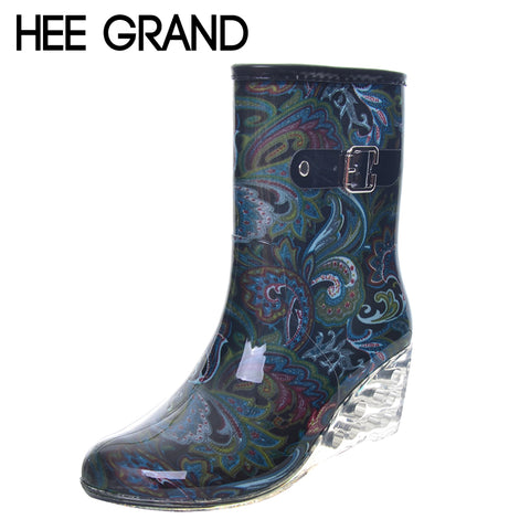 HEE GRAND Women Rubber Boots Transparent Wedges Heel Woman Rainboots Fashion Rainning Shoes For Ladies XWX4371