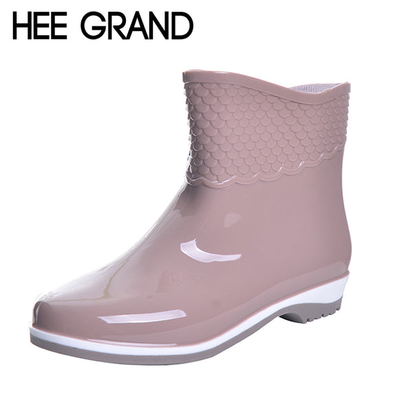 HEE GRAND Rubber Boots For Women Scale Films Pattern Woman Ankle Rainboots Waterproof Flat Heel Rainning Shoes For Women XWX4400