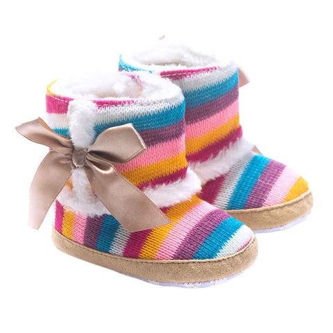 Baby Girls Rainbow Soft Sole Snow Boots Soft Crib Shoes stripe Girls Boots baby shoes bow-knot baby boots for girl