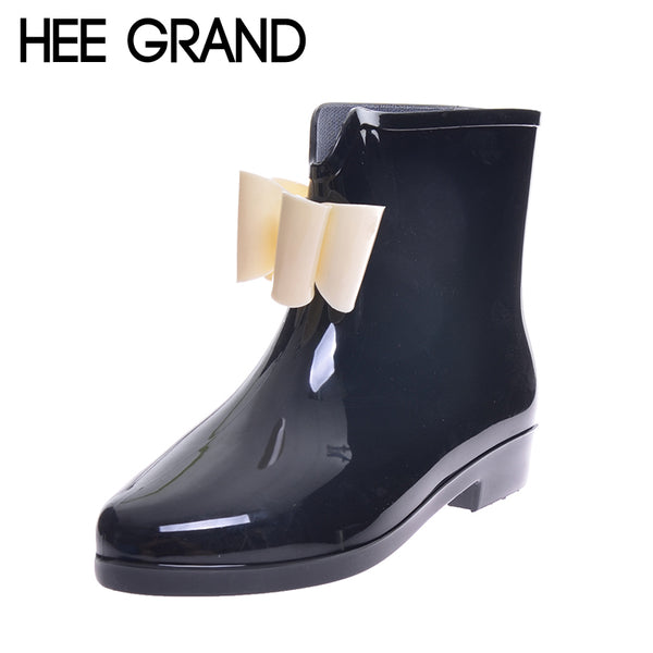 HEE GRAND Cute Short Bow Bowknot Rain Boots Rubber Flat Heel Ankle Rainboots Fashion Galoshes Rainshoes 36-40 XWX431