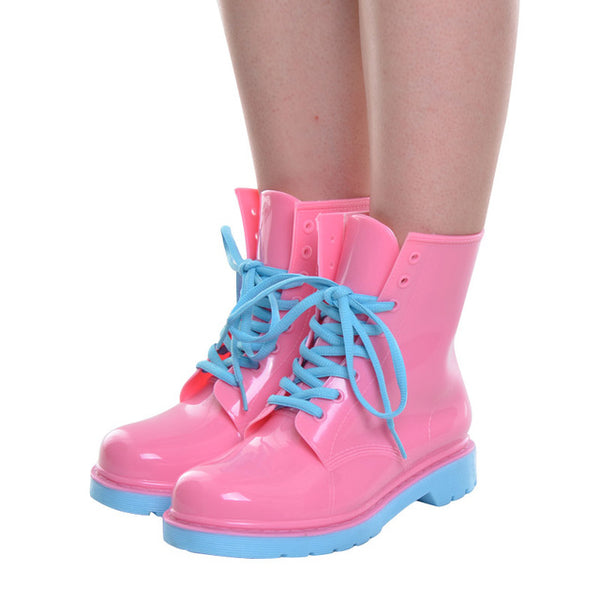 Candy Color Lace-up Ankle Rain Boots