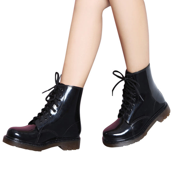 Candy Color Lace-up Ankle Rain Boots