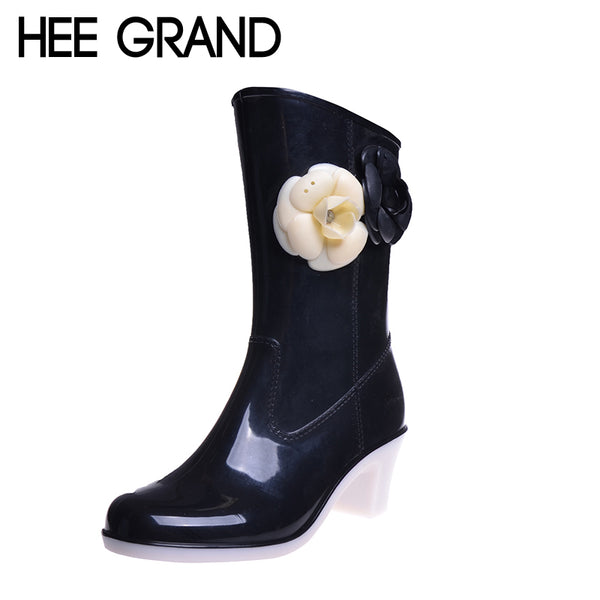 HEE GRAND Rain Boots High Quality 2017Floral Cute Boots Fashion Warm Waterproof Boots Water Shoes Woman XWX3087