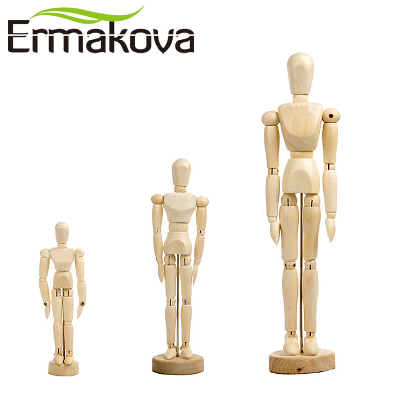 ERMAKOVA 12&8&5.5 Inches Tall Wooden Human Mannequin Movable Limbs Human Artist Wooden Manikin Drawing Mannequin Model(Unisex)