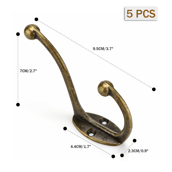 thumbnail image 2 of 5-Pack Mini Metal Wall Mount Hooks - Zinc Alloy Coat Hangers For Clothes Hats Robes 2 of 5