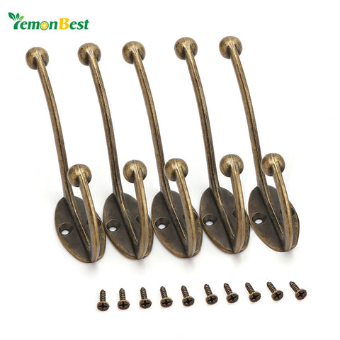 5 pcs/set Vintage Bronze Wall Hook Coat Bag Hat Hanger Robe Hooks Wall Hanging Hooks Home Kitchen Wall Door Holder