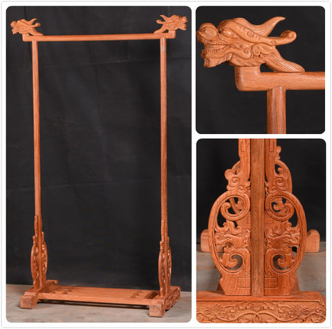 Home Living Room Coat Rack Rosewood Bedding Furniture Solid Wood Carving Dragon's Head Clothes Hanger Annatto Wooden Stand Tree