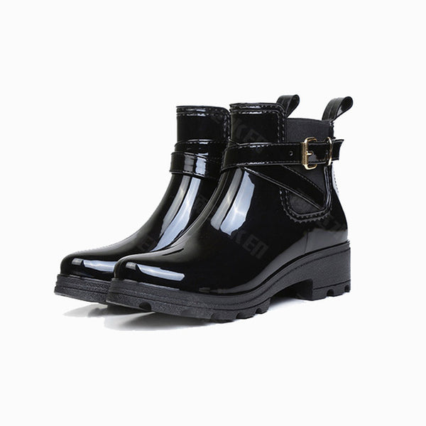 HXRZYZ women ankle rain boots spring/autumn buckle jelly shoes ladies fashion waterproof thick bottom women's high heel boots