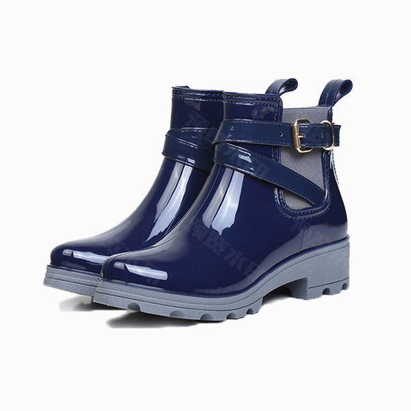 HXRZYZ women ankle rain boots spring/autumn buckle jelly shoes ladies fashion waterproof thick bottom women's high heel boots
