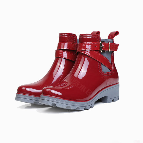 HXRZYZ women ankle rain boots spring/autumn buckle jelly shoes ladies fashion waterproof thick bottom women's high heel boots