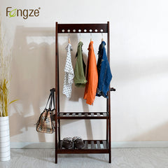Solid oak & birch hallway free-standing clothes storage unit with shelves