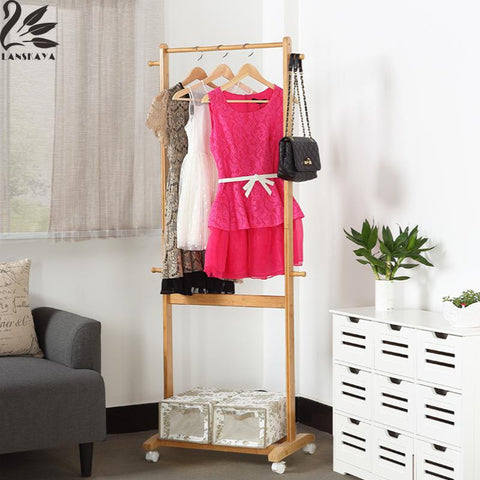 Bamboo Clothes Rail with Wheels