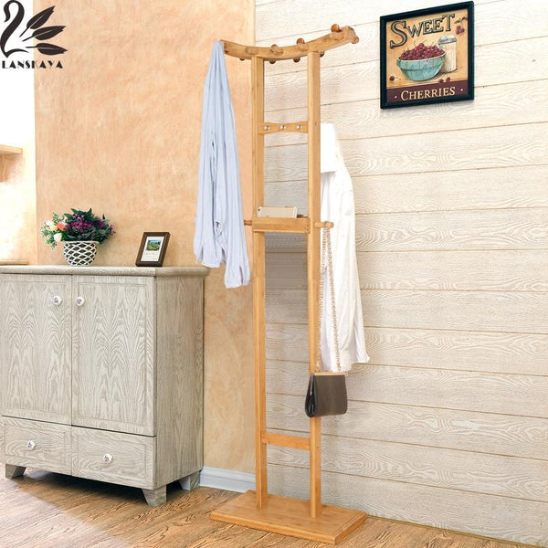 Crescent Double Pole Bamboo Bedroom Coat Stand