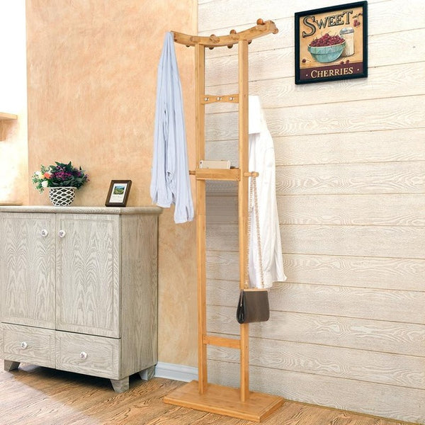 Crescent Double Pole Bamboo Bedroom Coat Stand