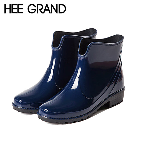 HEE GRAND Rain Boots Platform Women Ankle Boots Casual Rubber Shoes Woman Leopard Slip On Flats Women Shoes Size 36-40 XWX4395