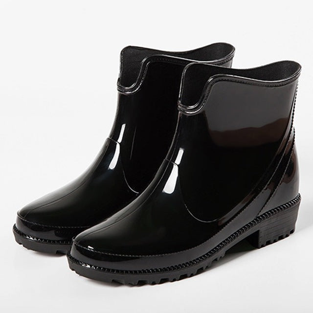 HEE GRAND Rain Boots Platform Women Ankle Boots Casual Rubber Shoes Woman Leopard Slip On Flats Women Shoes Size 36-40 XWX4395