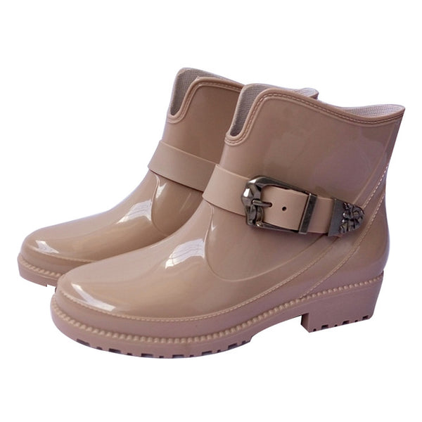 Fashion Rain Boots Buckle Platform Women Ankle Boots 2016 Casual Shoes Woman Slip On Flats Low Heels Women Shoes XWX4056