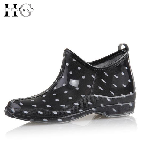 HEE GRAND Ankle Rubber Boots For Women In Rainning Days Fashion Point Decoration Wedges Heel Rainboots Women shoes XWX5829