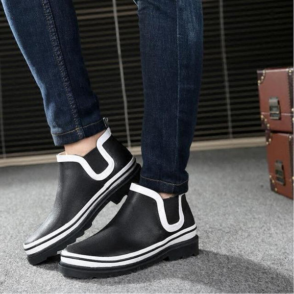 2017 korean version mens rubber rain boots fishing high quality rain shoes men fashion striped Ankle Rainboots man bota feminina