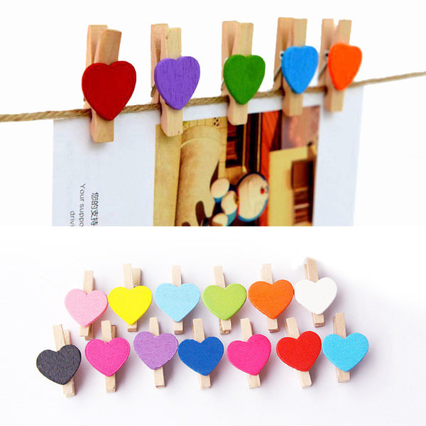 50Pcs Art Crafts Wooden Mini Sweet Love Heart Shape Clips Message Photo Holder Card Paper Pegs Decor Supplies 2017ing