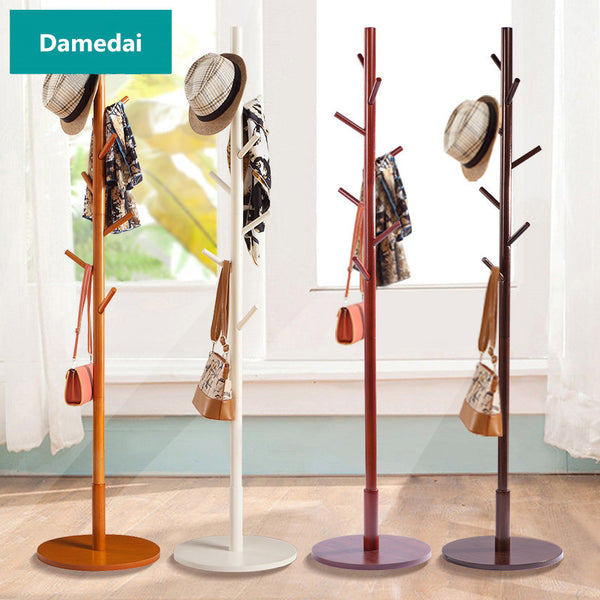 Free Standing 7-Hooks Wood Coat Rack Hall Tree Hat Purse Jacket Coat Rack Stand W/Round Base Wooden Standing Coat Rack Hanger