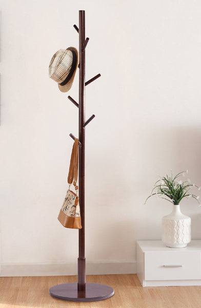 Free Standing 7-Hooks Wood Coat Rack Hall Tree Hat Purse Jacket Coat Rack Stand W/Round Base Wooden Standing Coat Rack Hanger