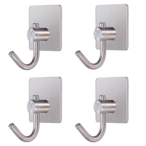 4pcs Self Adhesive Hook Stainless Steel Heavy Duty Coat Towel Hook for Bathroom Kitchen Toilet