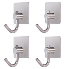 4pcs Self Adhesive Hook Stainless Steel Heavy Duty Coat Towel Hook for Bathroom Kitchen Toilet