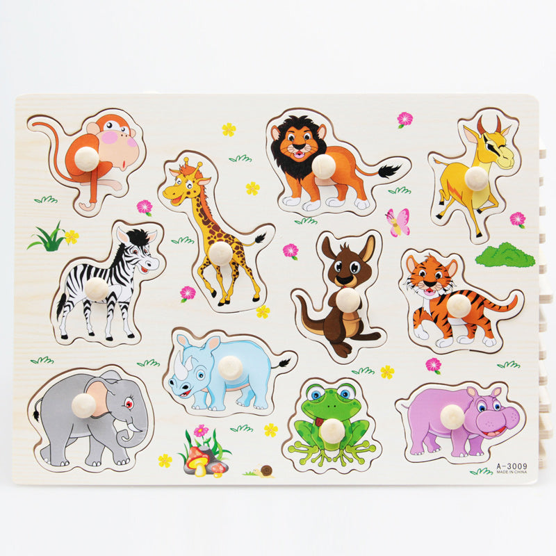 Animal Shape Peg Puzzle (Monkey, Giraffe, Lion, Zebra, Antelope, Kangaroo, Tiger, Elephant, Rhino, Frog, Pig)