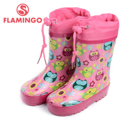 FLAMINGO famous brand 2017 new collection spring-autumn fashion gumboots with wool quality anti-slip kids shoes for girls W5525